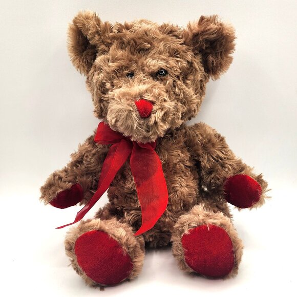 DAN DEE Vtg. Collector's Choice Brown Stuffed Bear Red Bow Paws Dual Texture 13" - Picture 5 of 8